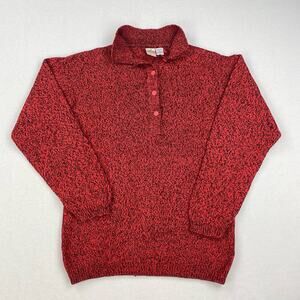 Vintage Radishes Roses Sweater Size Medium Red Cotton Pullover Collar Buttons
